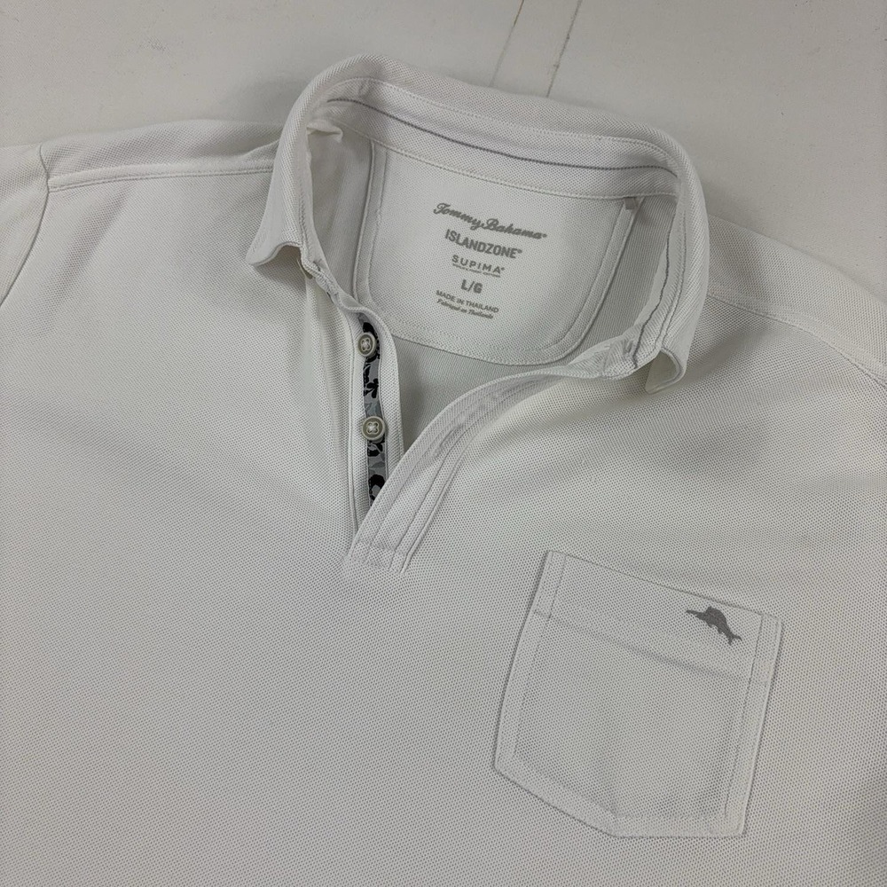 Tommy Bahama IslandZone Supima Polo Shirt Mens L White Pocket Logo Short Sleeve